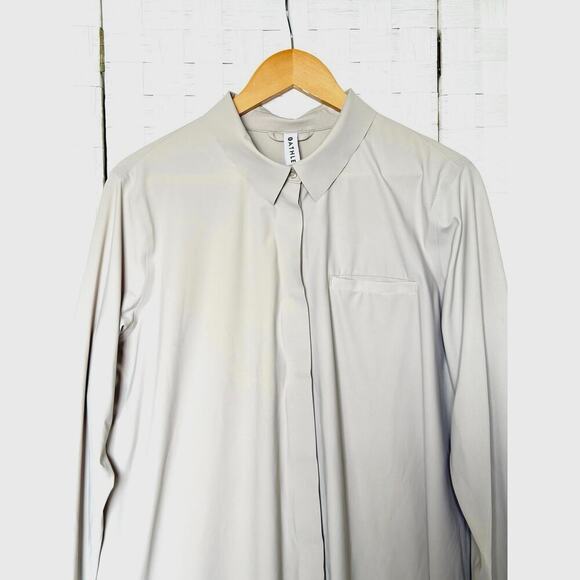 Athleta Urbanite Beige Long Sleeve Button Down Stretch Breathable Womens L - Picture 6 of 11
